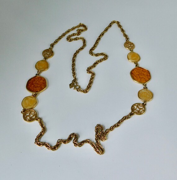 Details about   Vintage 1974 Sarah Coventry Taste of Honey Gold Chain & Amber Disc Link Necklace 