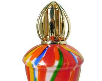 Vintage Multi Colored Glass Perfume/Lotion  Bottle with Gold tone metal Lid