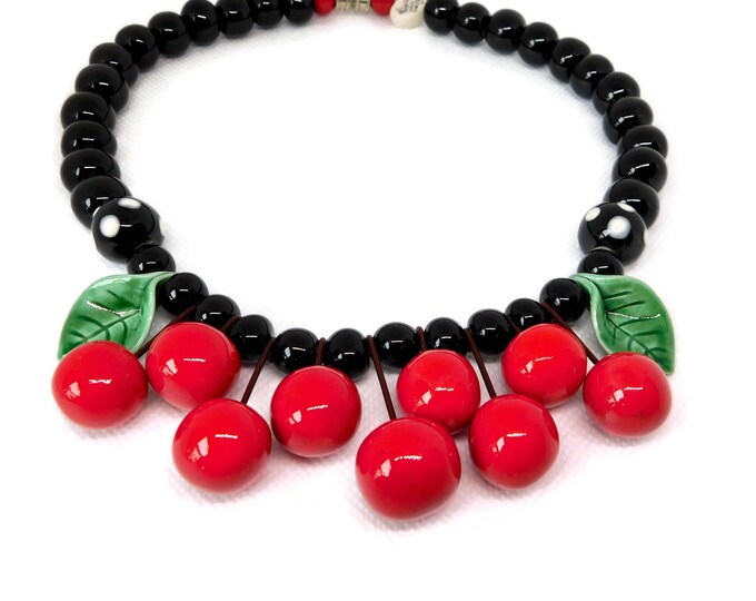 Flying Colors Jewelry Ceramic Cherries Necklace Etsy