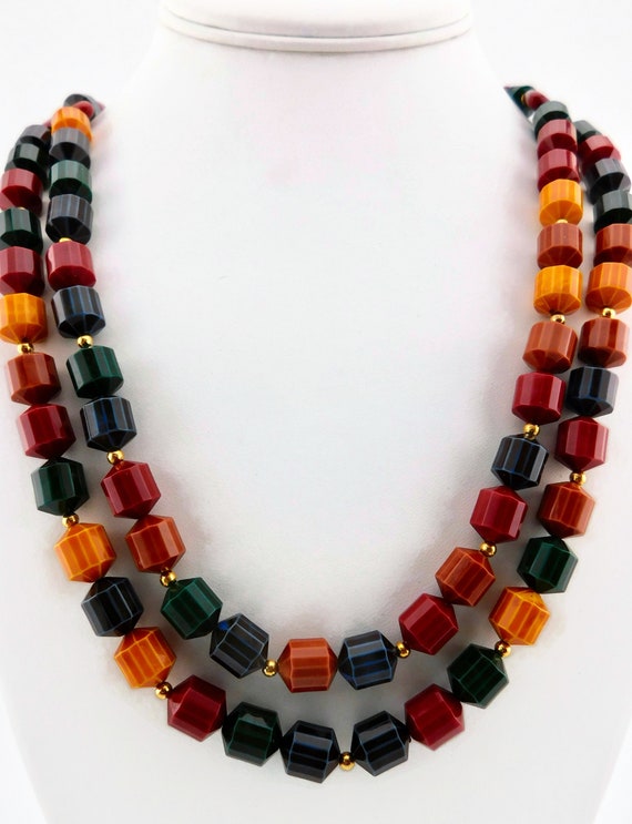 Fall Colors Lucite 1- 2 Strands  Beaded Necklace. 