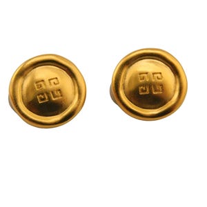 Vintage GIVENCHY Gold tone-plating Logo Round clip on Earrings.