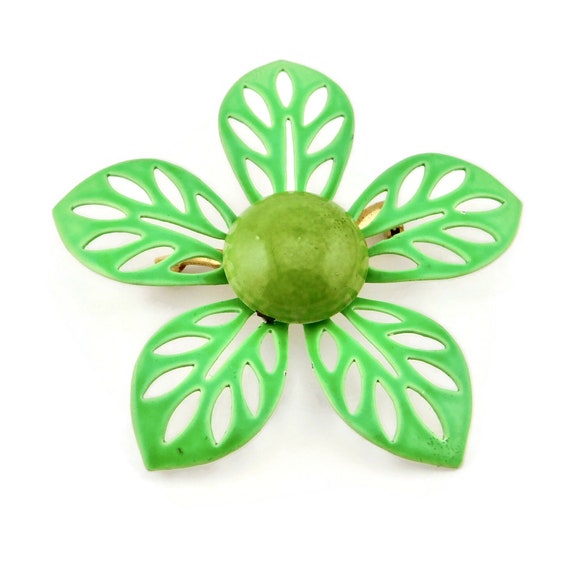 Vintage  Shades of Green Enamel Open Work Petals … - image 7