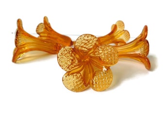 Vintage Hand Blown Genuine  Murano Glass Flowers for Chandelier/Sconces./Altered Art.  Clear Amber Color Bell Shaped Flower