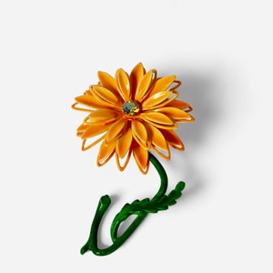1960s Orange Enamel Multi-layered Petals Flower Brooch. Mod Flower Brooch