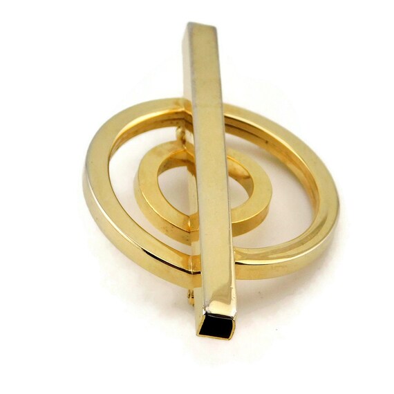 1980s Gold tone Modernist Brooch. Circles and Bar… - image 7