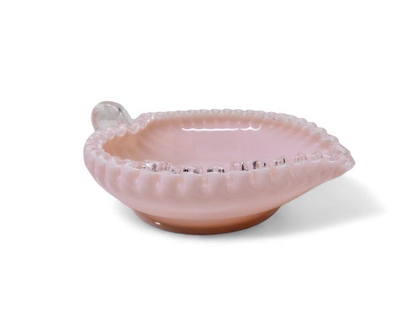 1950s FENTON Silver Crest Rose Pink Heart Shaped Relish Dish