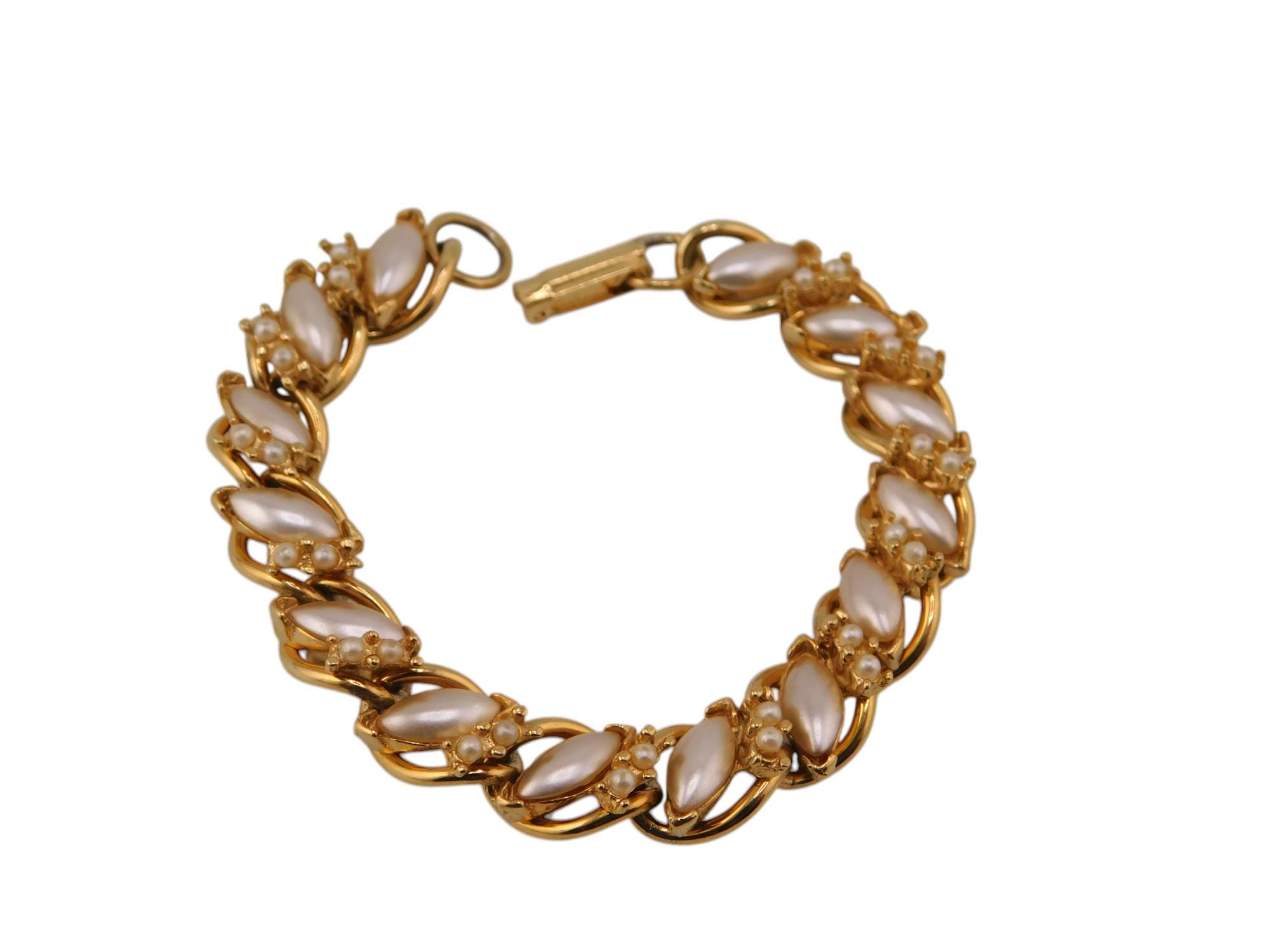 FLORENZA Gold Tone and White Faux Pearls Bracelet. - Etsy