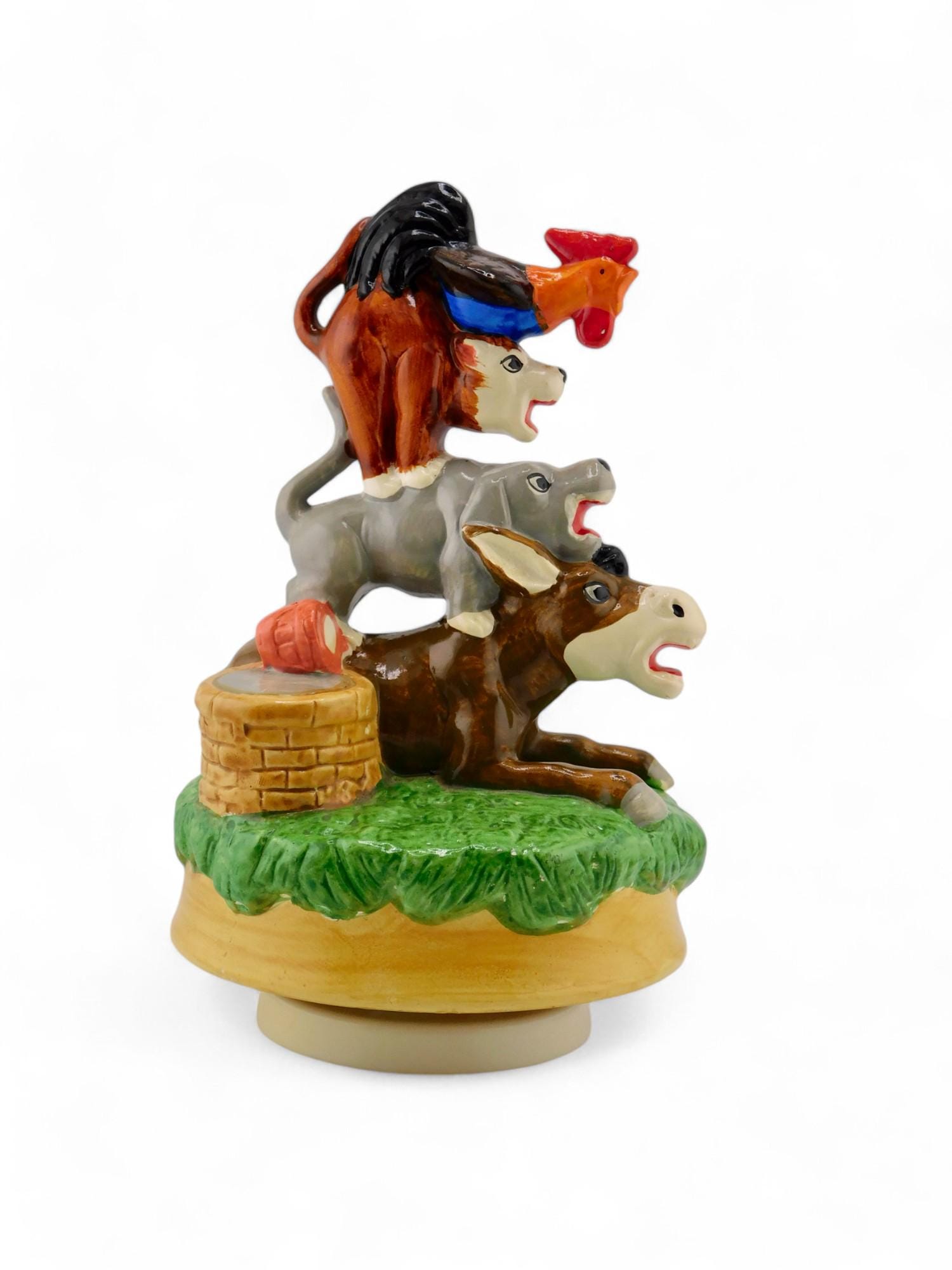 1980 ALDON Japan Colorful Ceramic Stacked Animals Music Box