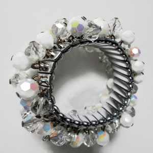 Vintage AB White and Clear Glass Faceted Beads Stretch Bracelet. JAPAN. Cha-Cha Bracelet image 5