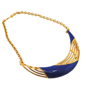 1980s MONET Gold and Blue Enamel Choker Necklace.