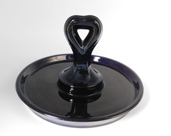 Vintage L E SMITH Glass Mt Pleasant Amethyst Black Glass with  Center Handle Tray