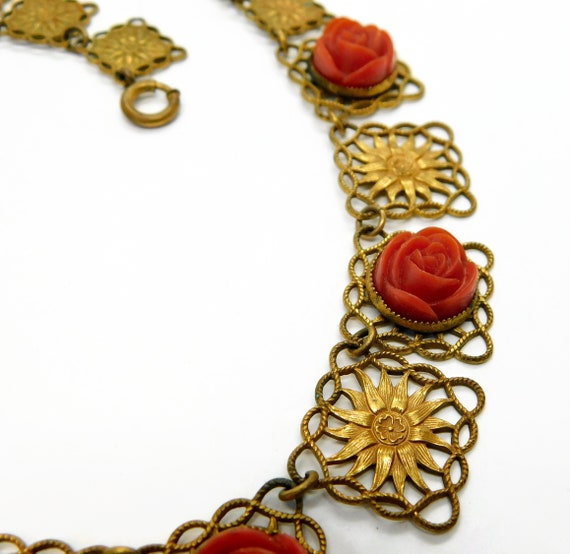 1930s CZECH Gold tone Squares Ornate Links with F… - image 9