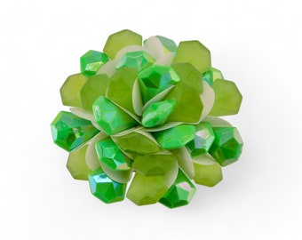 Vintage Shades of Green Lucite Chunky Brooch. Iridescent Neon Green, Frosted Green Lucite.