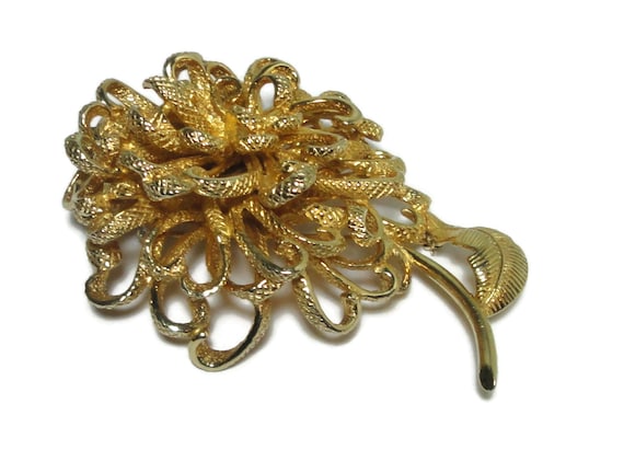 CASTLECLIFF Gold Tone Large Flower Brooch Pin. Si… - image 2
