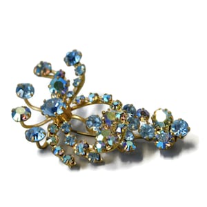Vintage Gold tone with Ice Blue and AB Rhinestones Brooch