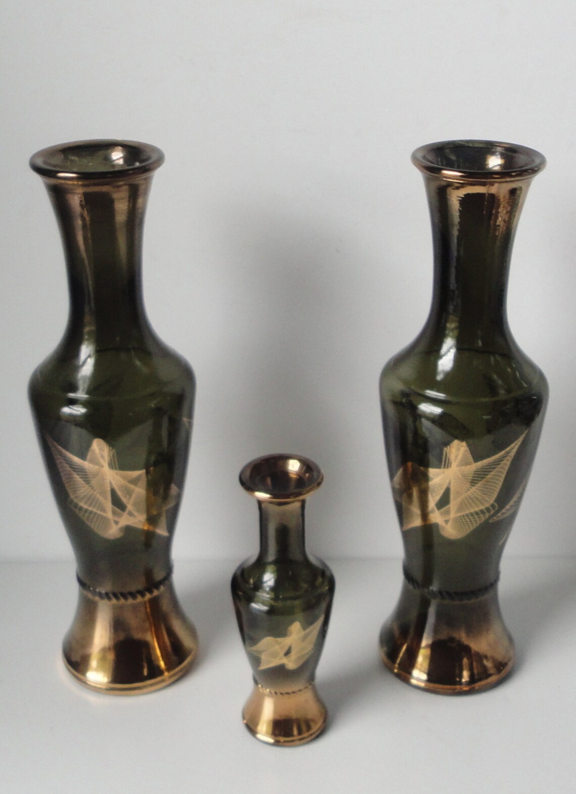 Mid Century Smoked Glass With Gold Atomic Design Flower Vase. Etsy