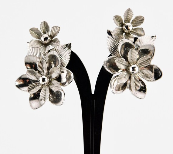 CORO Silver tone Floral Climber Earrings. - image 1