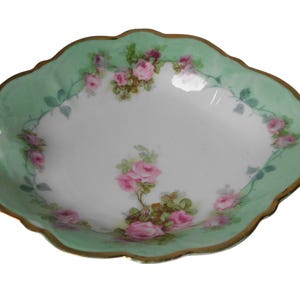 Vintage P S  Bavaria Germany Pink Roses and Green  Candy Bowl.