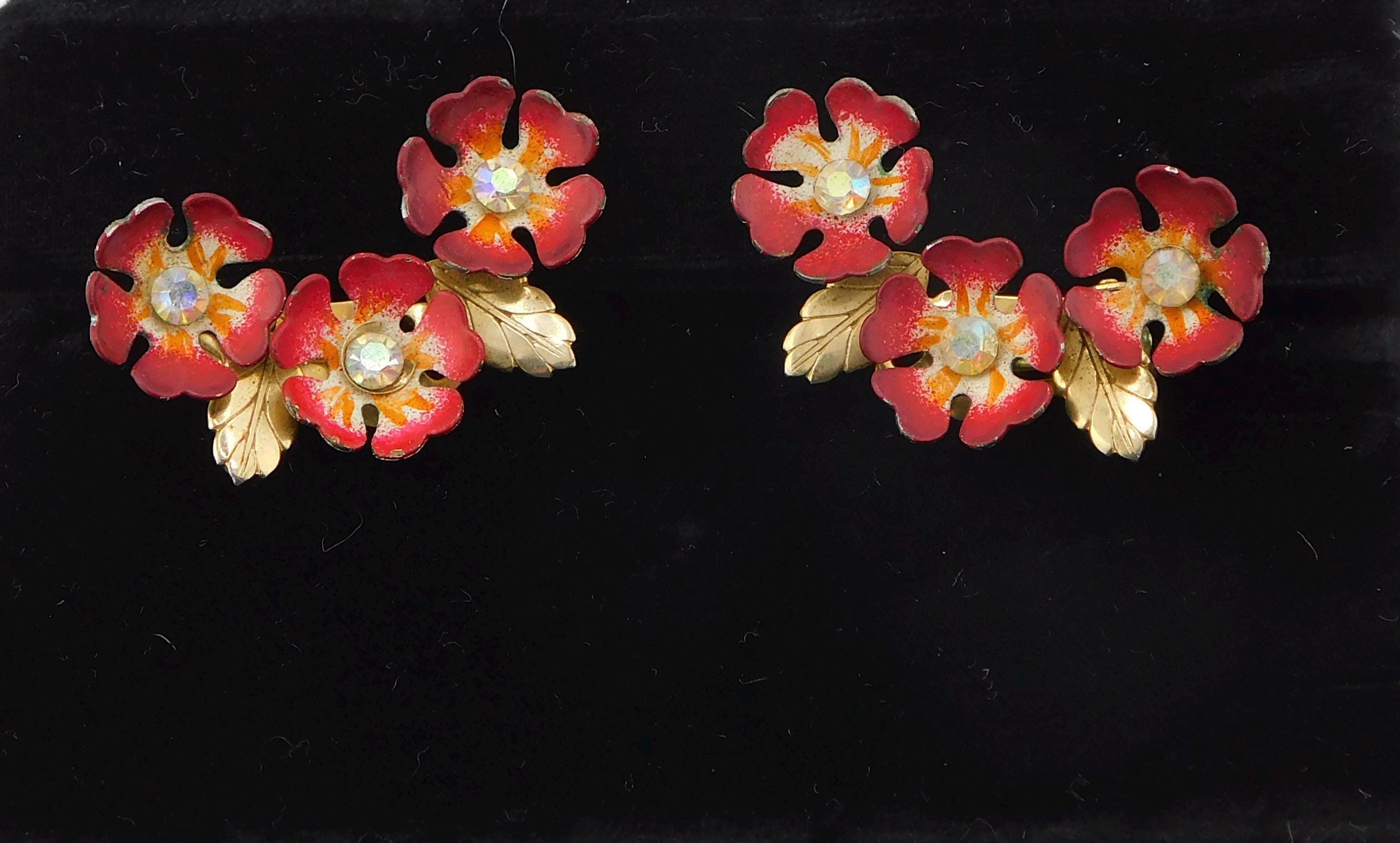 Vintage CORO Enameled Flower Climber Earrings. - Etsy