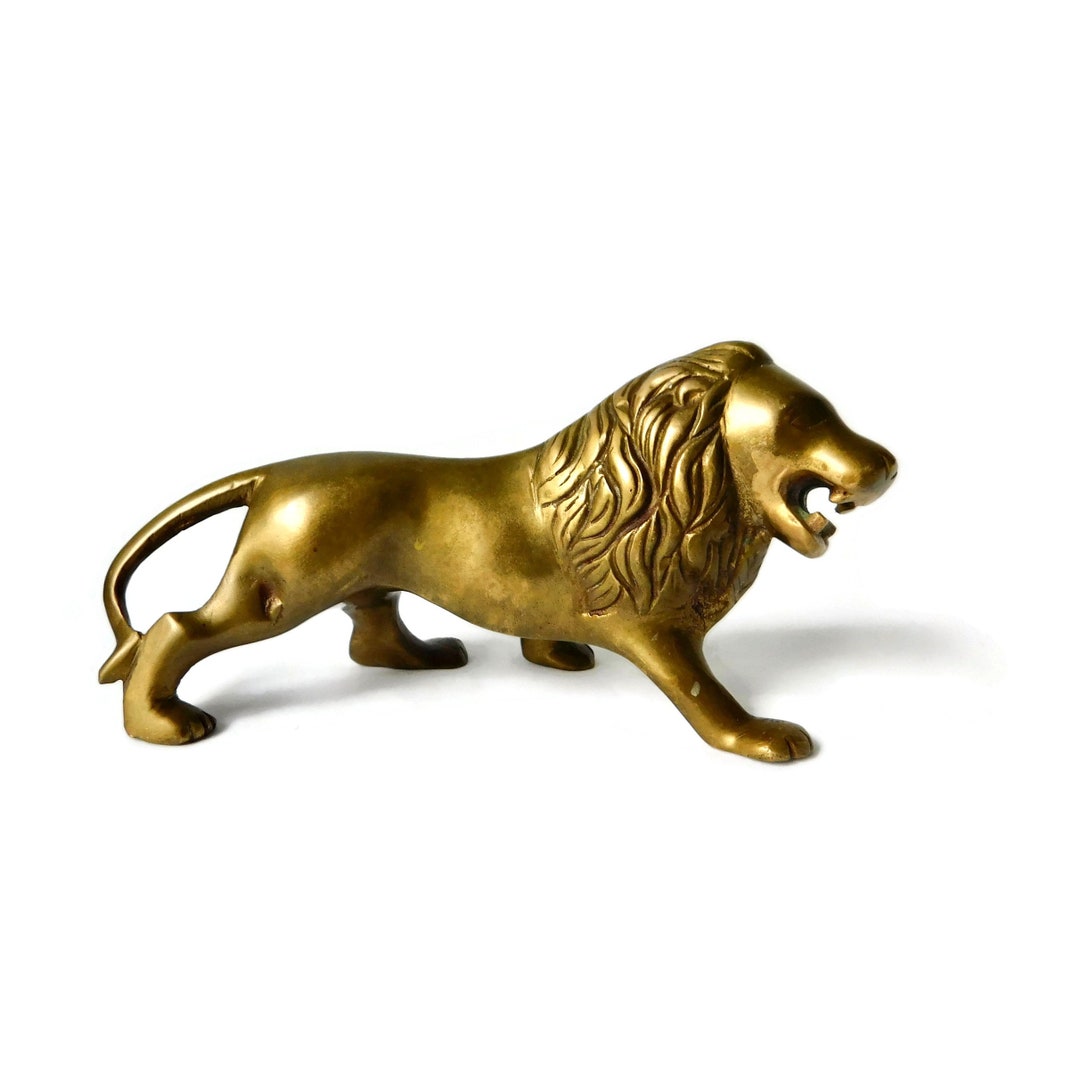 Vintage Solid Brass LION Figure. Signed - Etsy