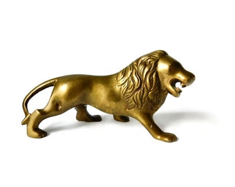Vintage Solid Brass LION Figure. Signed