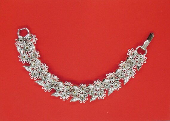 Gorgeous LISNER Silver tone with White Enameled  … - image 7