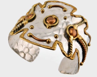 Mixed Metal Hand Made Boho Cuff Bracelet.