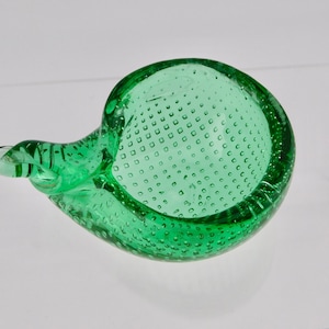 Vintage Murano Green Glass Bullicante Shell Bowl.  Archimede Seguso. Mid Century