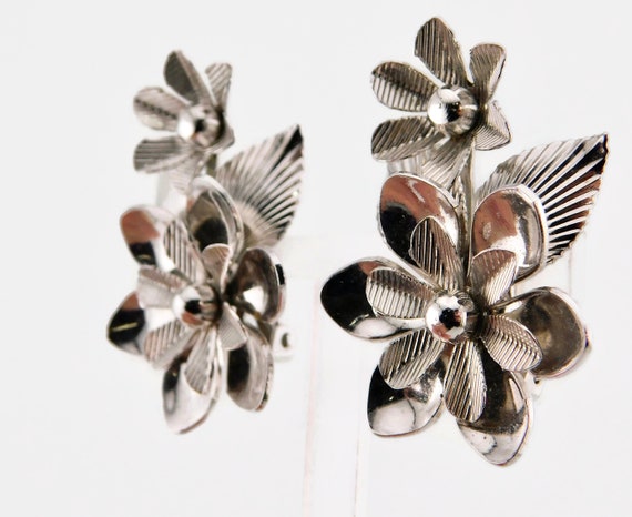 CORO Silver tone Floral Climber Earrings. - image 3