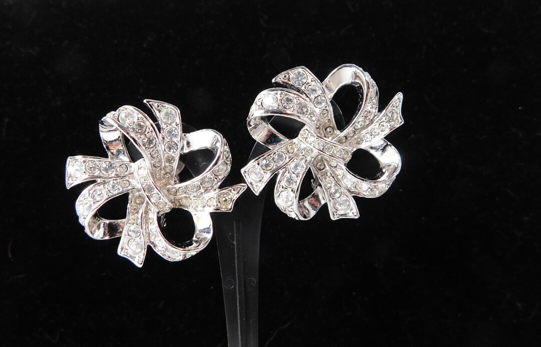 K.J.L for AVON Silver Tone Bow With Clear Rhinestones Clip on - Etsy