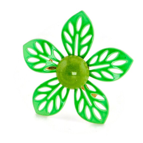 Vintage  Shades of Green Enamel Open Work Petals … - image 8
