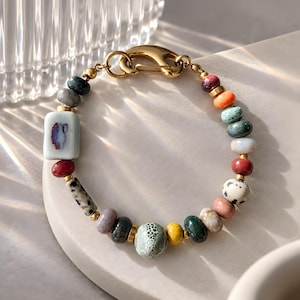 Edelstein Armband Damen, Perlenarmband Damen, Boho Chic, Armband Damen Perlen, Chunky Armband, Perlenarmband bunt, Geschenk für Sie