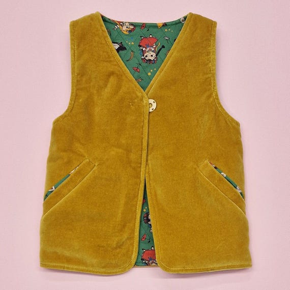 Chaleco acolchado reversible hecho a mano para niños Chaleco de