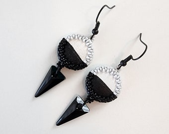 Eclipsia Black & White Crystal Spike Dangle Earrings