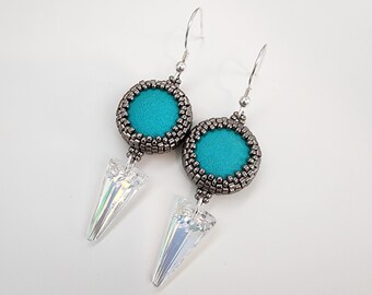 Aqua Magic Crystal Spike Dangle Earrings