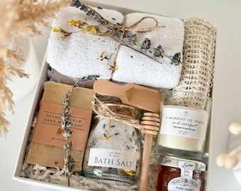 Hygge Self-Care Gift Box – Bath Salt, Honey, Oatmeal Soap, Candle