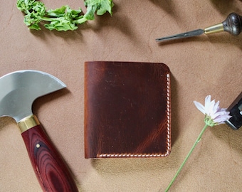 Traveler Bifold Wallet, Handmade Full Grain Italian Leather, Slim Minimalist, Personalized Gift