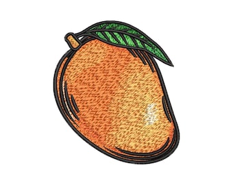Diseño de bordado de mango: archivo de bordado a máquina de fruta tropical para ropa, toallas y regalos. Diseño de bordado a máquina de mango realista (PES).