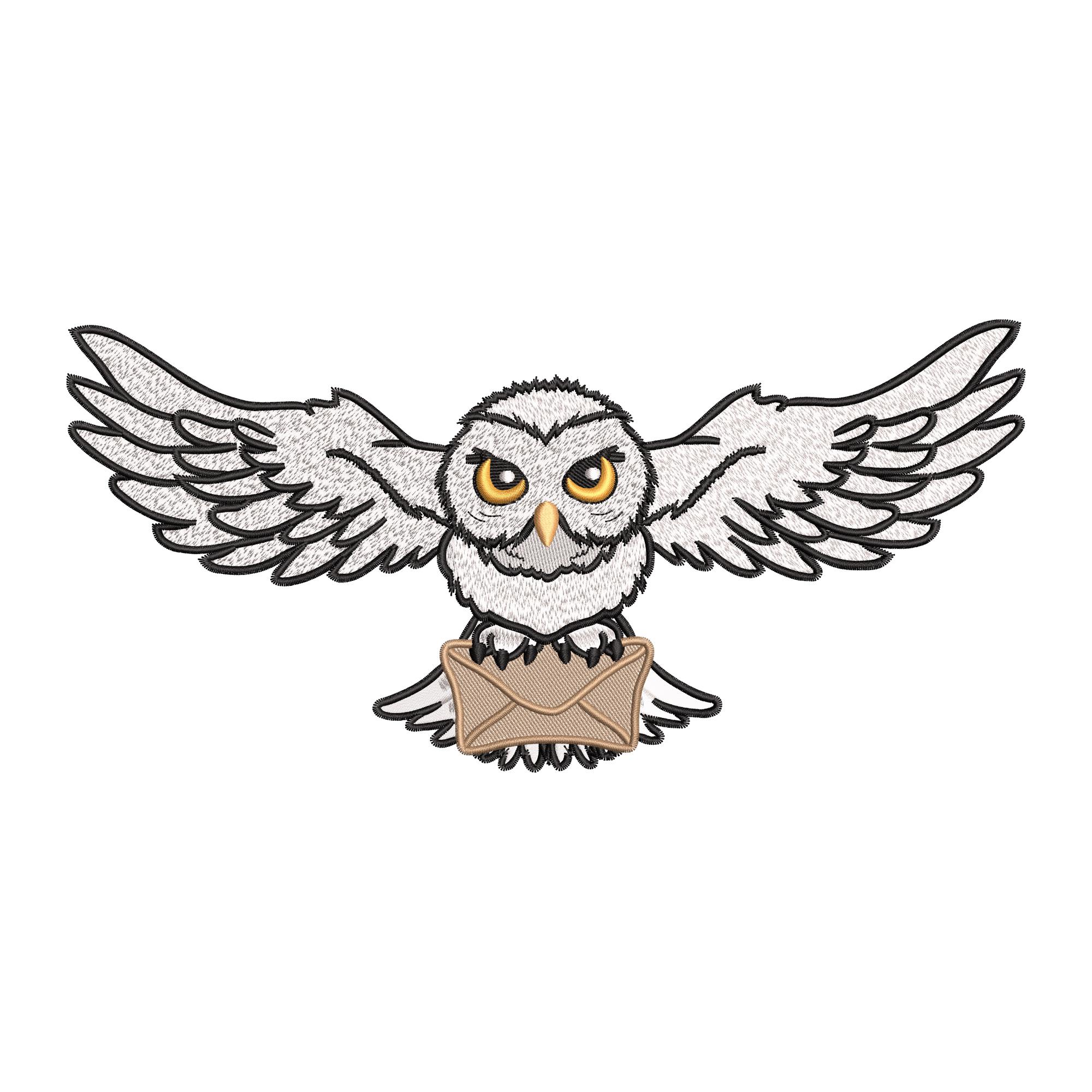 Snowy Owl with Magic Letter Machine Embroidery Design | Flying Owl Wizard Post Pattern | Instant Dow