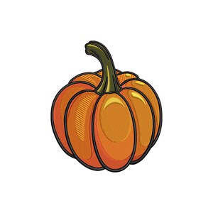 May include: An orange pumpkin illustration with a green stem and black outline. The pumpkin has a textured appearance, with vertical lines creating a ribbed effect. The image is a digital illustration, likely for fall or Halloween themes.