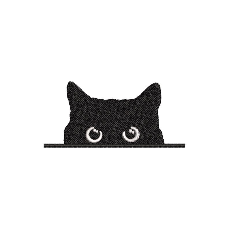 Puede incluir: Gato negro asom&aacute;ndose por encima de una superficie con ojos blancos.