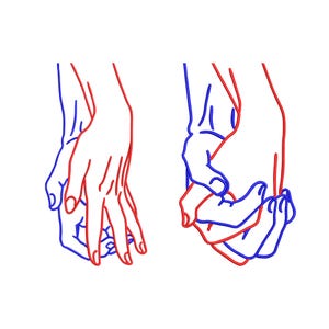 Broderipaket med linjekonst och par som håller hand – 2 minimalistiska kärleksdesigner för romantiska presenter, kläder, bröllops- och årsdagsdekorationer