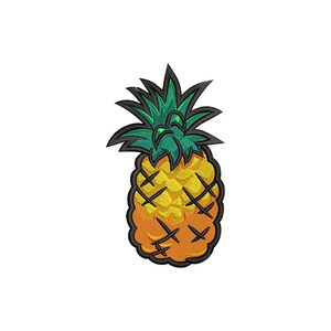 Puede incluir: Una piña amarilla con una parte superior verde y frondosa. La piña está delineada en negro y tiene una superficie texturizada.