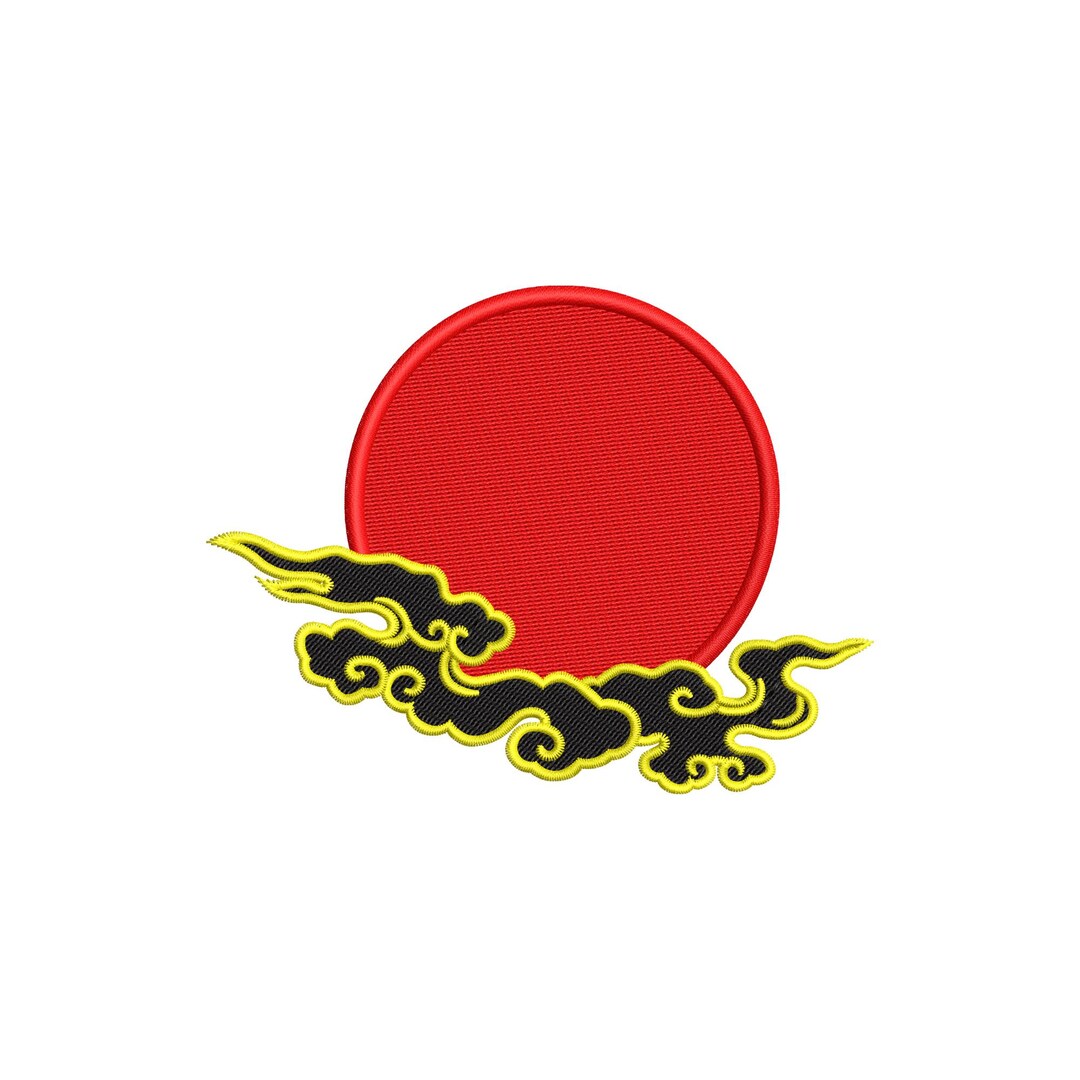 Japanese Rising Sun Embroidery Design, Red Sun With Golden Clouds ...