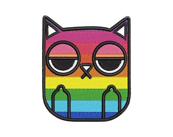 Diseño de bordado de gato arcoíris atrevido – Archivo de bordado a máquina de gato divertido del orgullo LGBT – Archivo PES para hermano – Gatito sarcástico, lindo y queer