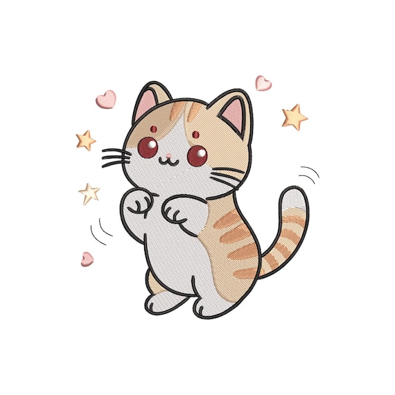 Chibi Cat Machine Embroidery Design - Adorable Kitten Digital File - Playful Anime Kitty - Digital Stitch Pattern for Machine Embroidery PES