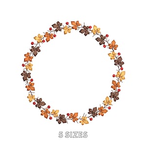 Autumn Floral Wreath Embroidery Design, Fall Leaf Circle Frame, Thanksgiving Machine Embroidery File, Rustic Monogram Border Embroidery