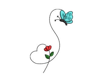 Diseño de bordado de flores y mariposas diminutas: archivo minimalista de bordado a máquina para ropa de bebé, regalos y manualidades. Descarga instantánea.