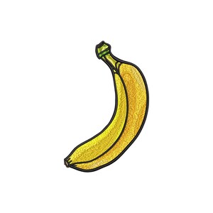 Peut inclure: Écusson brodé d'une banane mûre. La banane est jaune avec un contour noir et une tige verte. Le patch est probablement destiné aux vêtements ou aux accessoires.