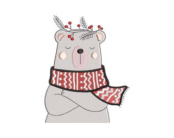 Polar Bear Embroidery Design | Winter Bear Machine Embroidery Pattern | Cozy Christmas Bear Stitch File for Kids & Decor